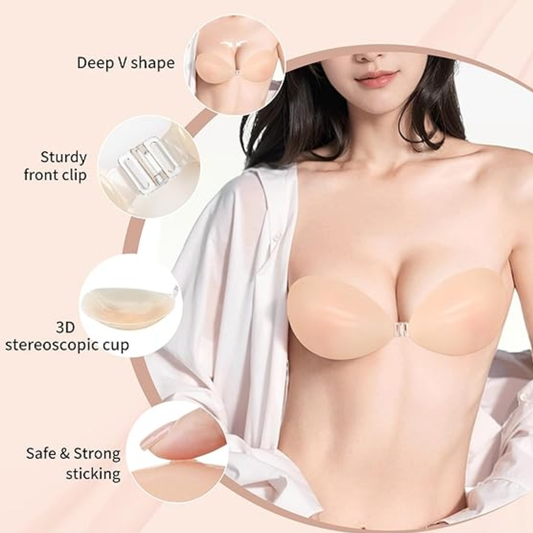 Adhesive push-up bra with open back