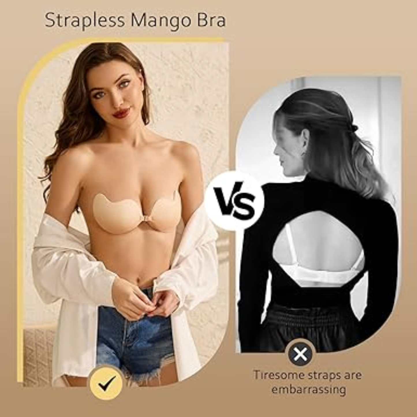 Adhesive push-up bra with open back