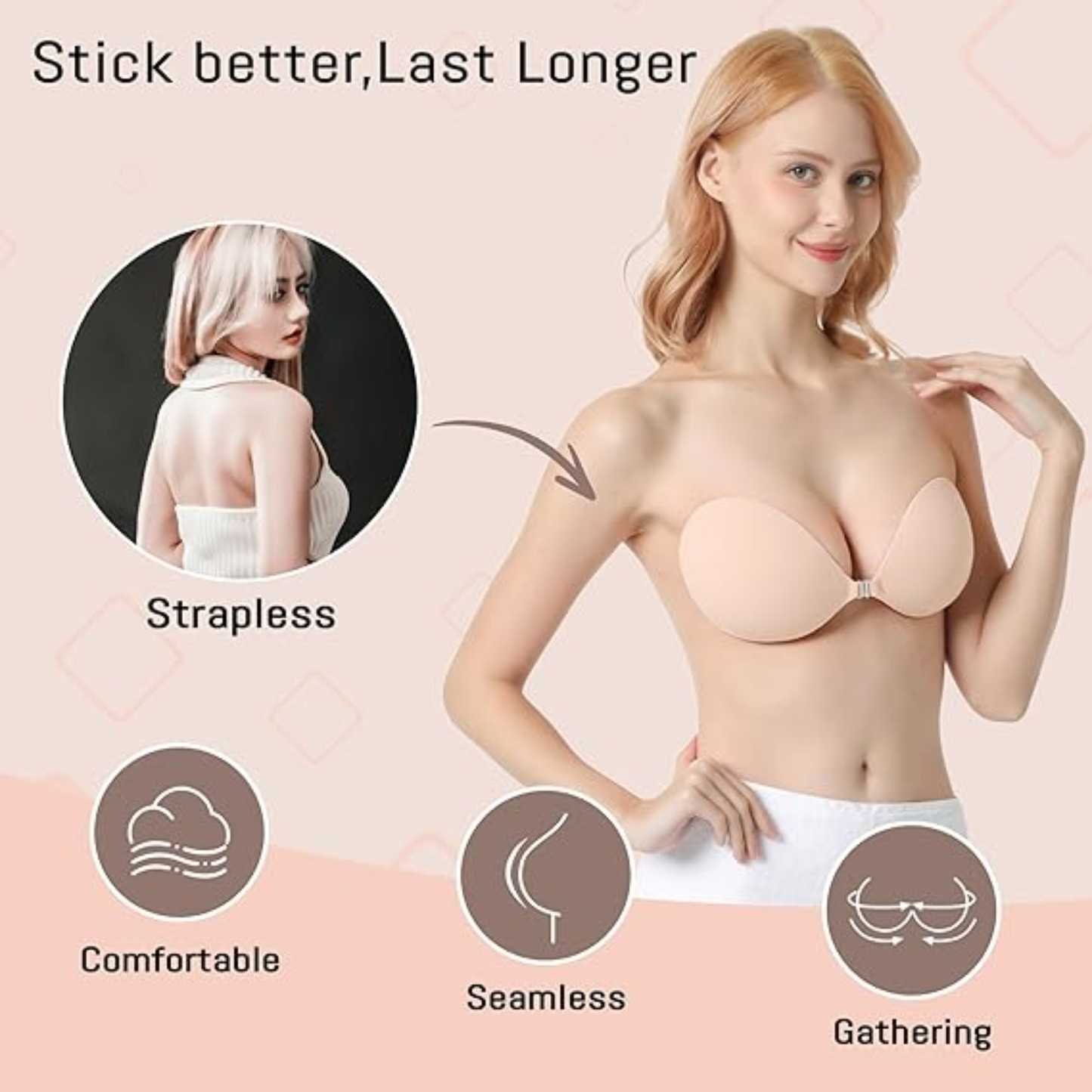 Adhesive push-up bra with open back